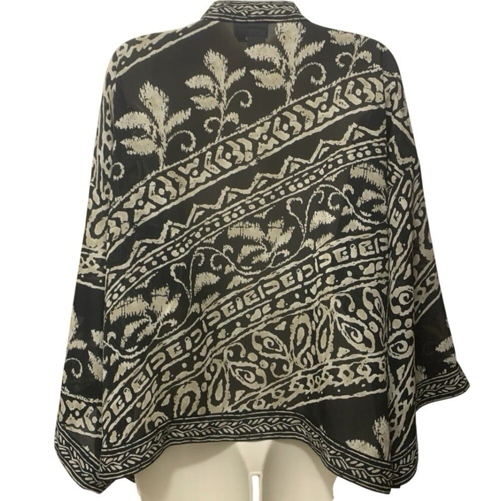 Coldwater Creek Open Front Shawl Kimono Sleeve Sheer Floral Border Print Wrap XL - Picture 2 of 5